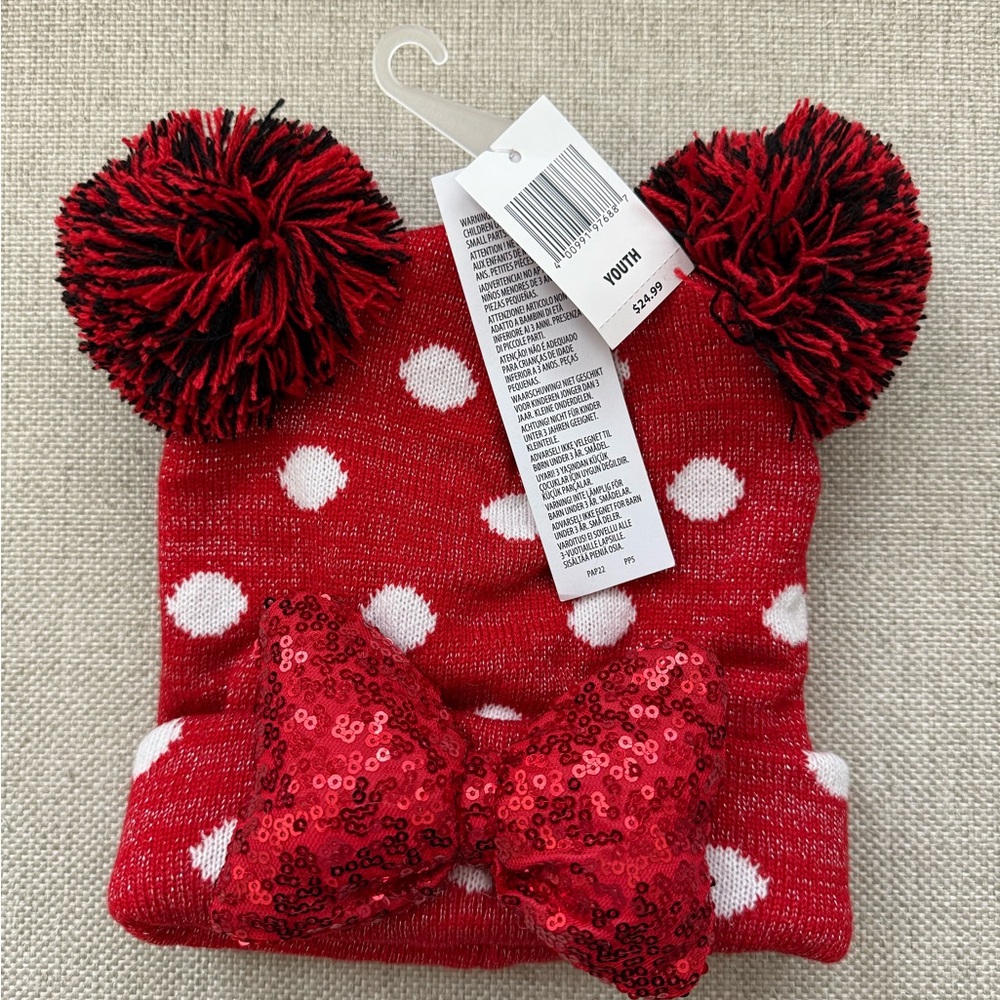 Red Polka Dot Kids Beanie with Pom Poms